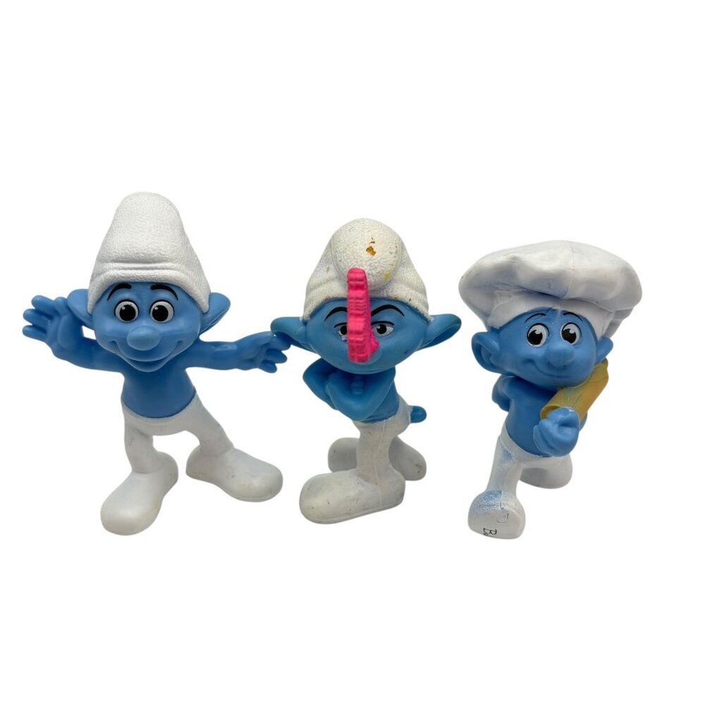 Vintage Smurf Figurines Set Of 3 - Papa Smurf Smurfette & Baker Smurf Plastic To